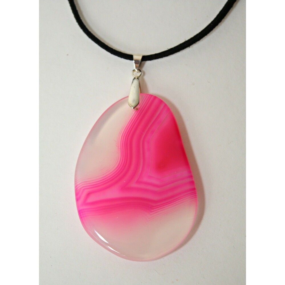 Unique Agate Stone Pendant Necklace Pink / Clear Stone Statement BOHO Jewelry
